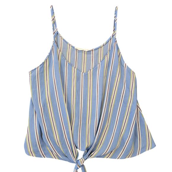 Lush Blue Tank Top Preppy Stripe Tie Waist Spaghetti Straps Womens Size XL Shirt - Picture 1 of 6